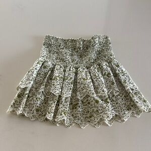 Zara White and Green Floral Mini Skirt